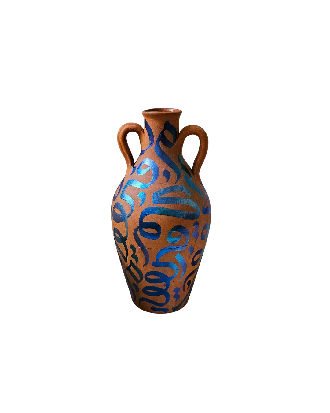 Hand Painted Vase - Blue Metallic on Terracotta