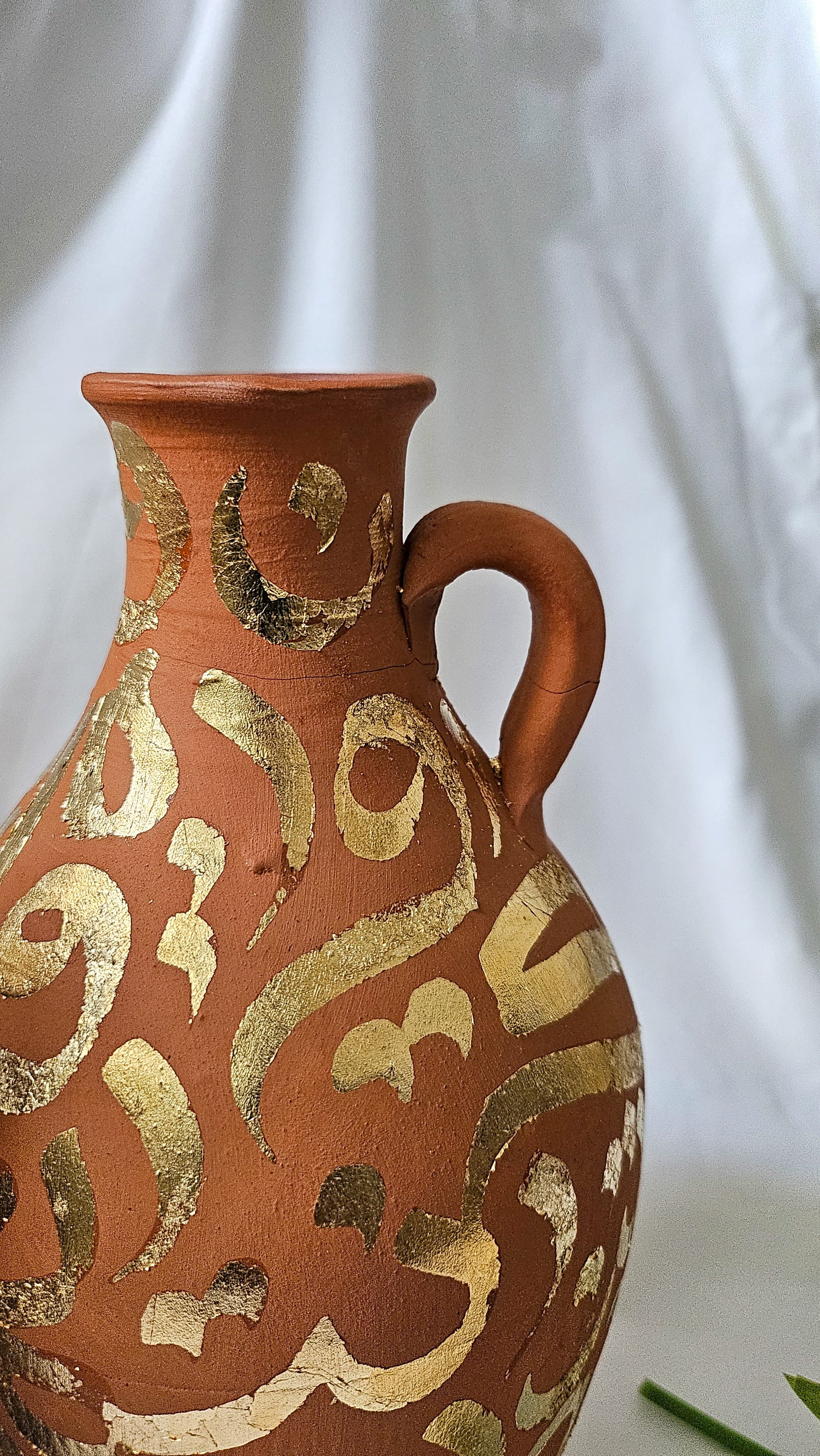 Hand Painted Vase - Gold Leaf on Terracotta