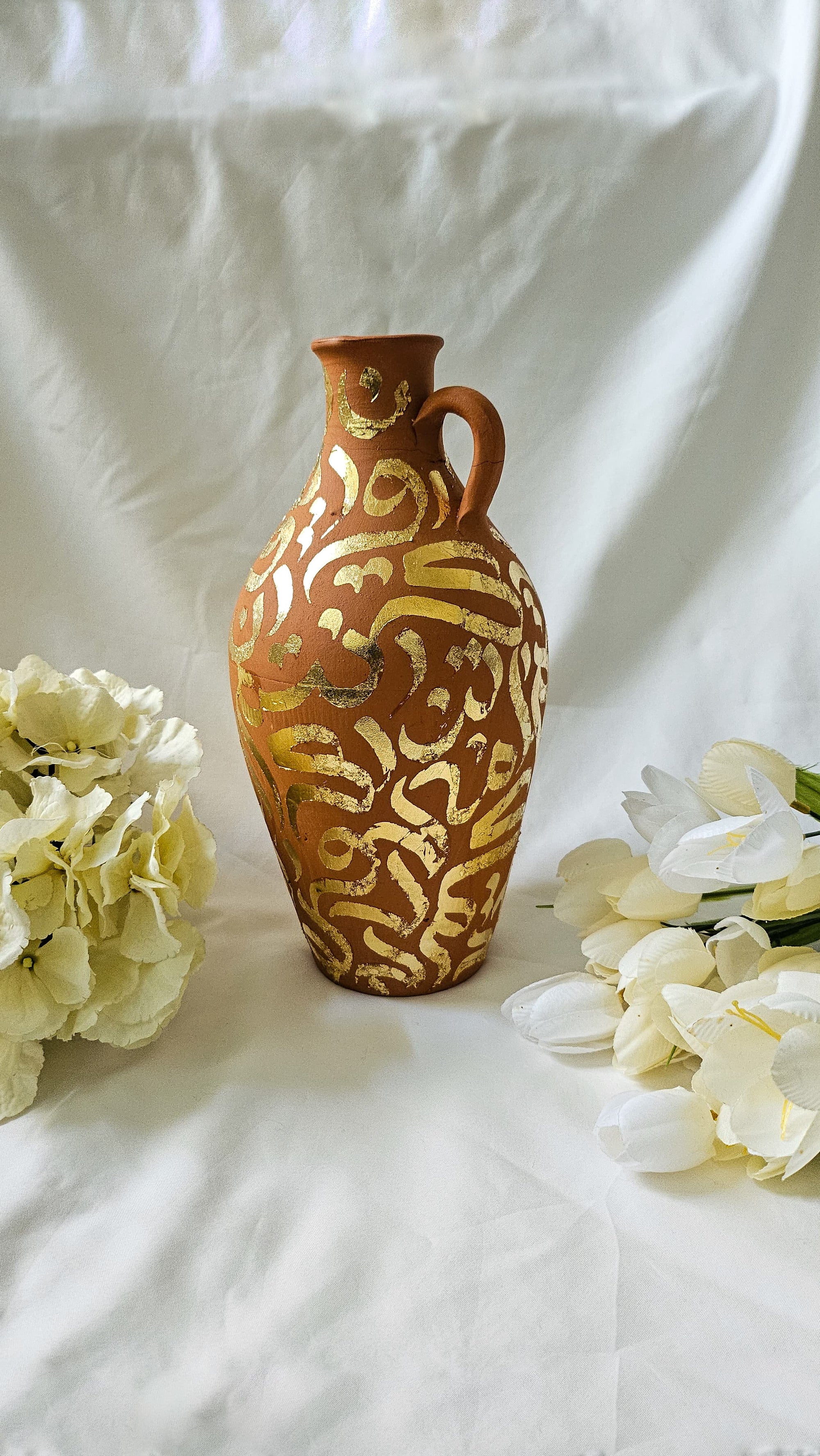 Hand Painted Vase - Gold Leaf on Terracotta