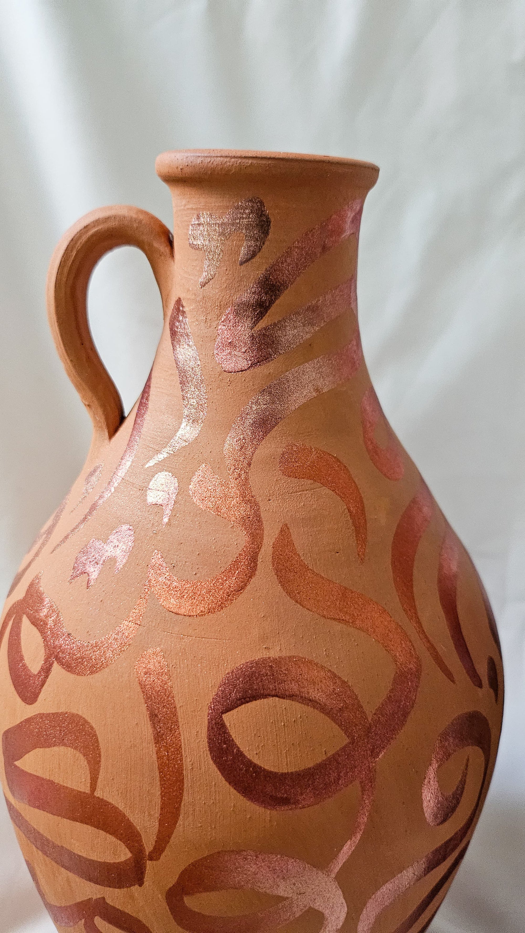 Hand Painted Vase - Bronze Metallic on Terracotta