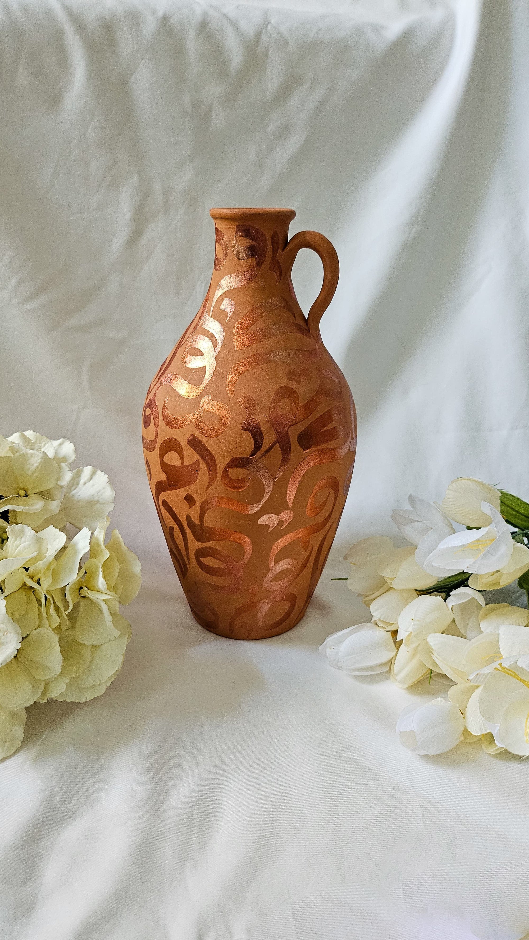 Hand Painted Vase - Bronze Metallic on Terracotta