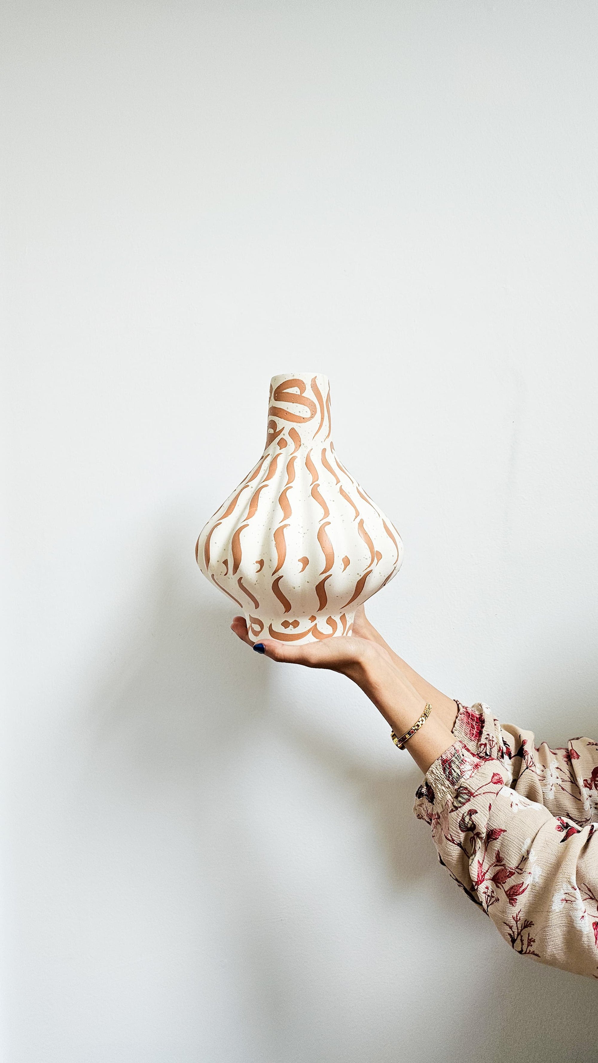 Hand Painted Vase - Beige on White