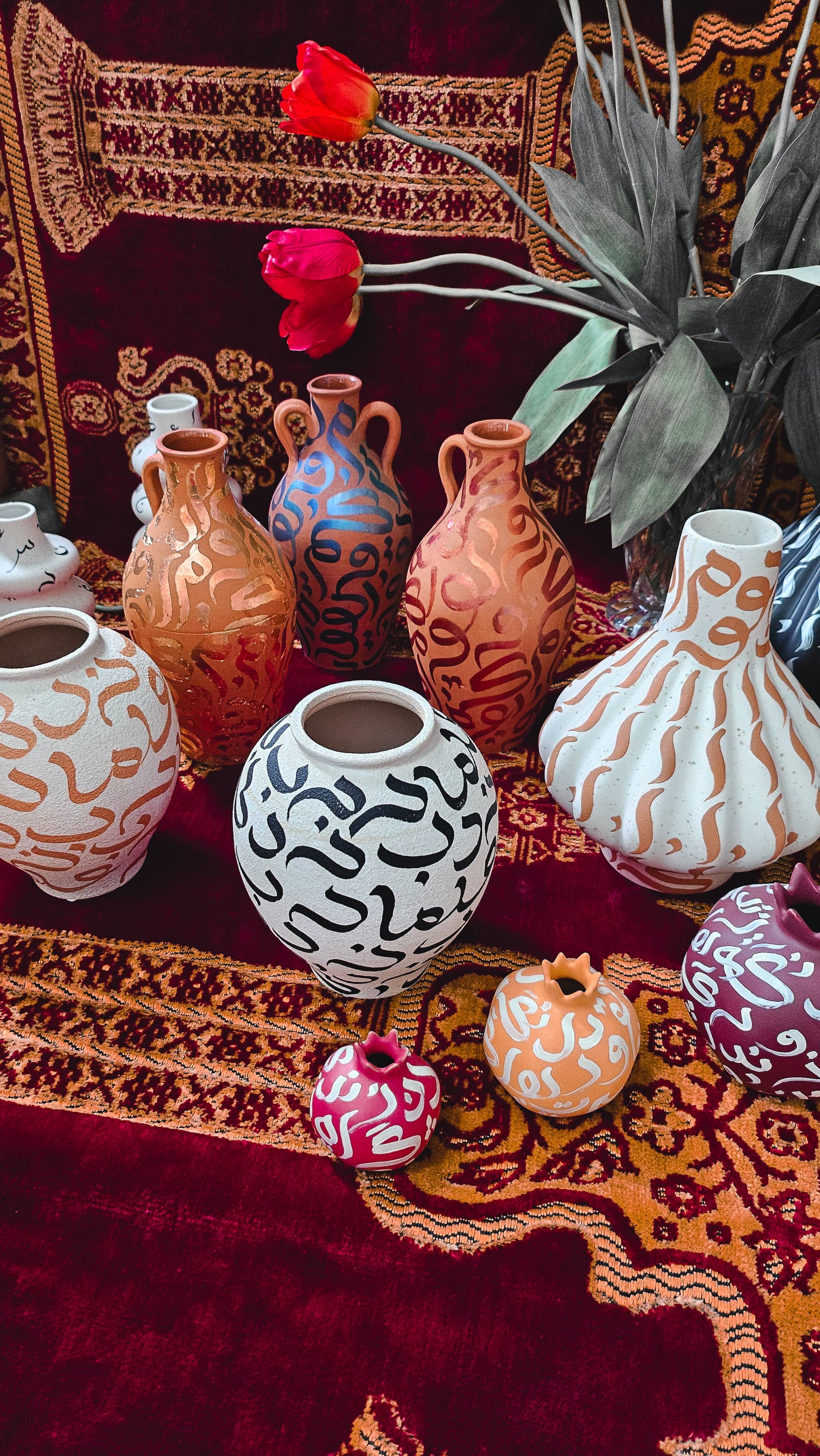 Hand Painted Vases - Pomegranates (Set of 3)