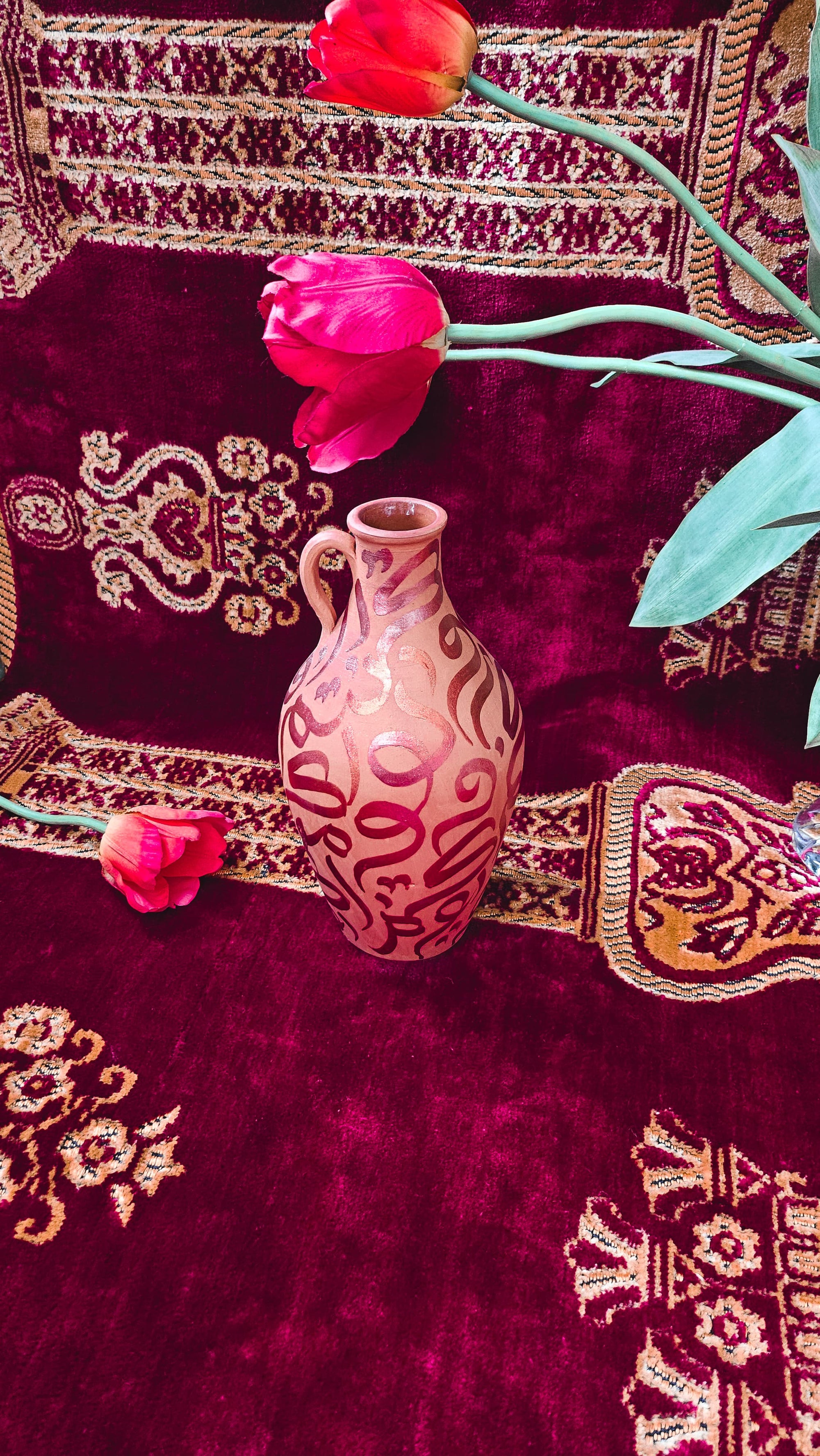 Hand Painted Vase - Bronze Metallic on Terracotta