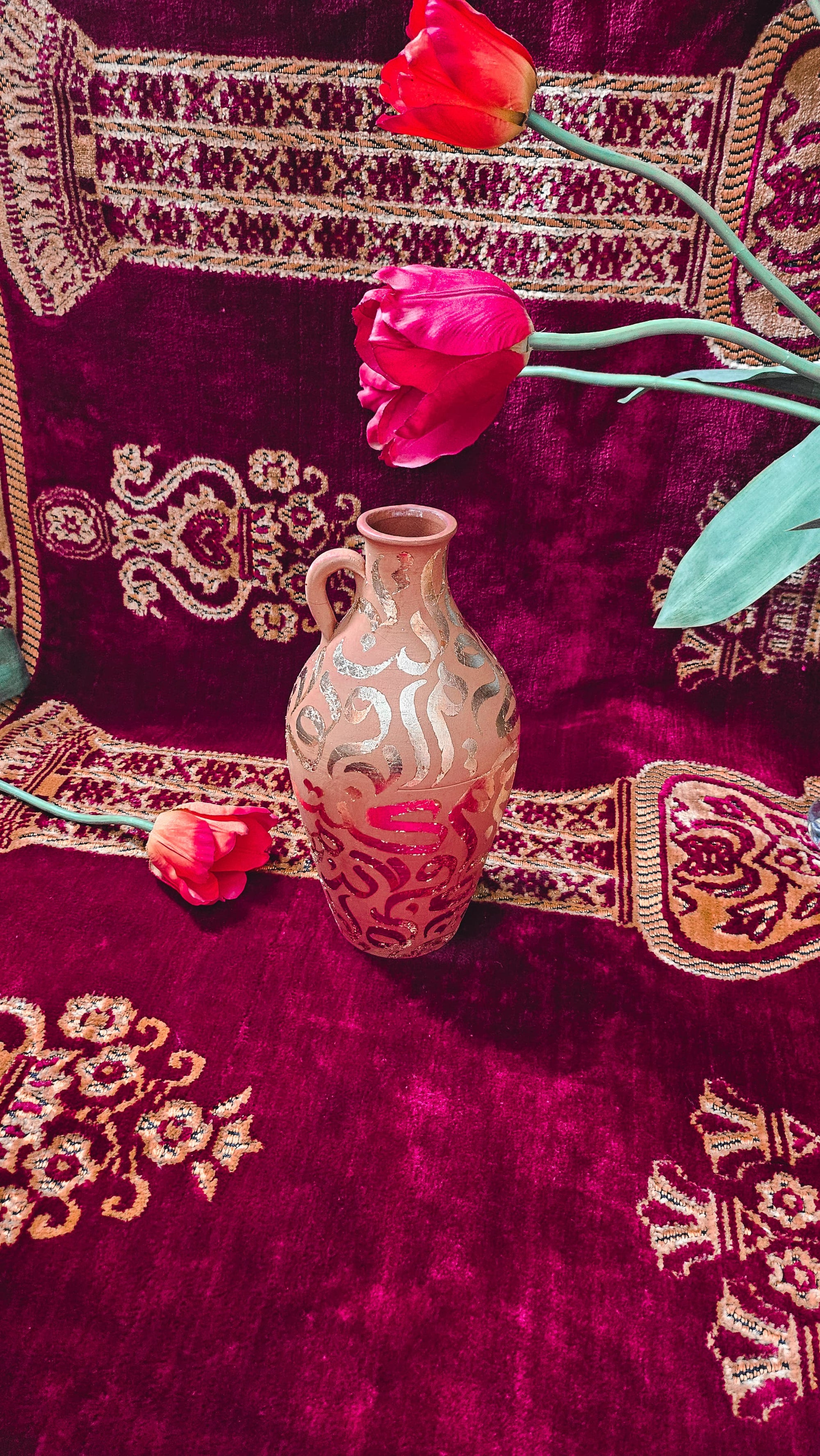 Hand Painted Vase - Gold Leaf on Terracotta
