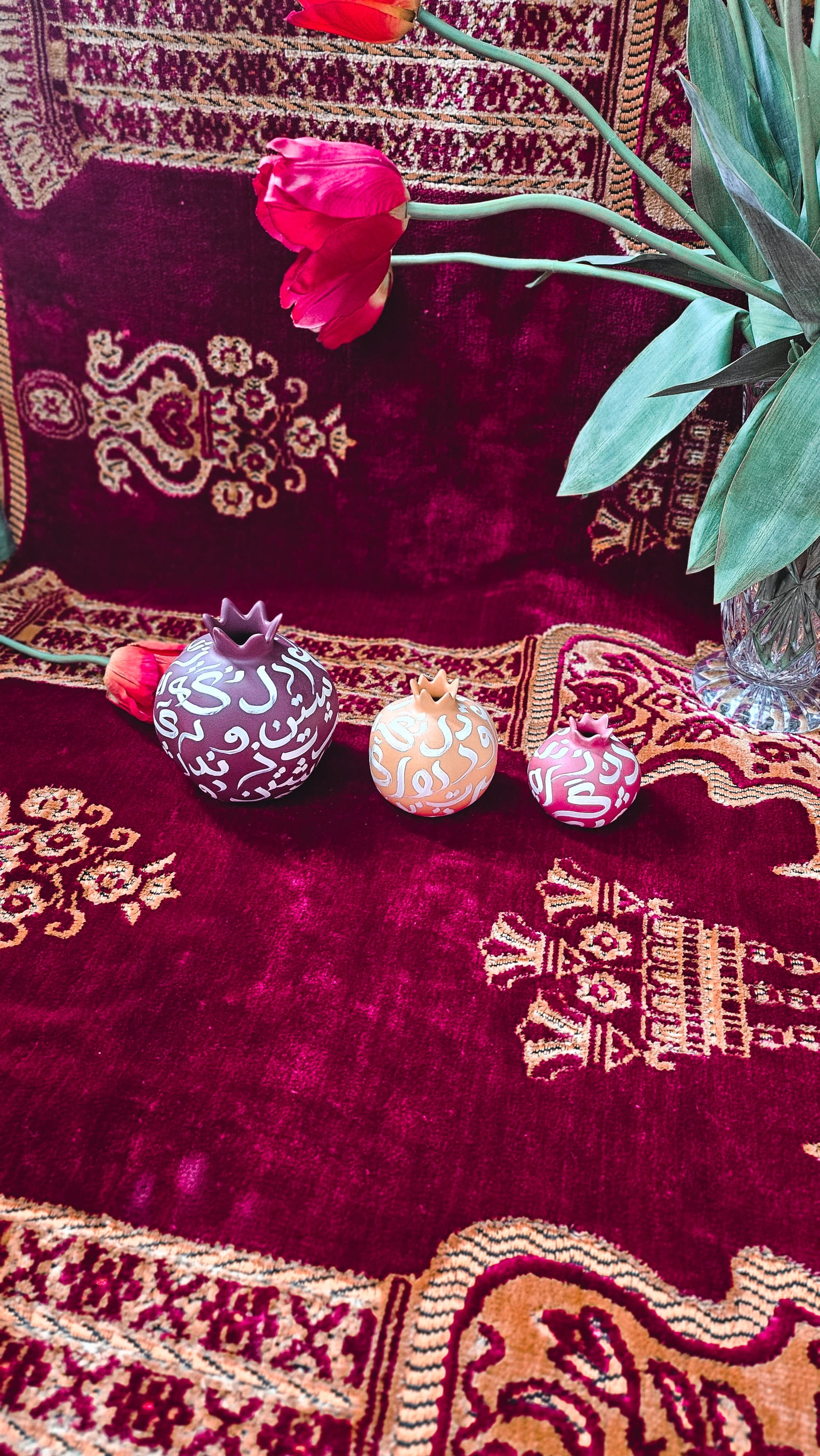 Hand Painted Vases - Pomegranates (Set of 3)