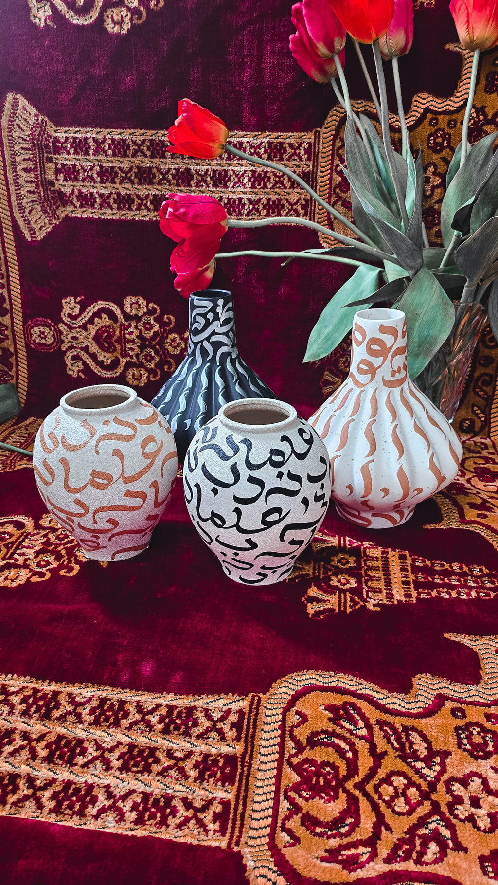 Hand Painted Vase - Beige on White