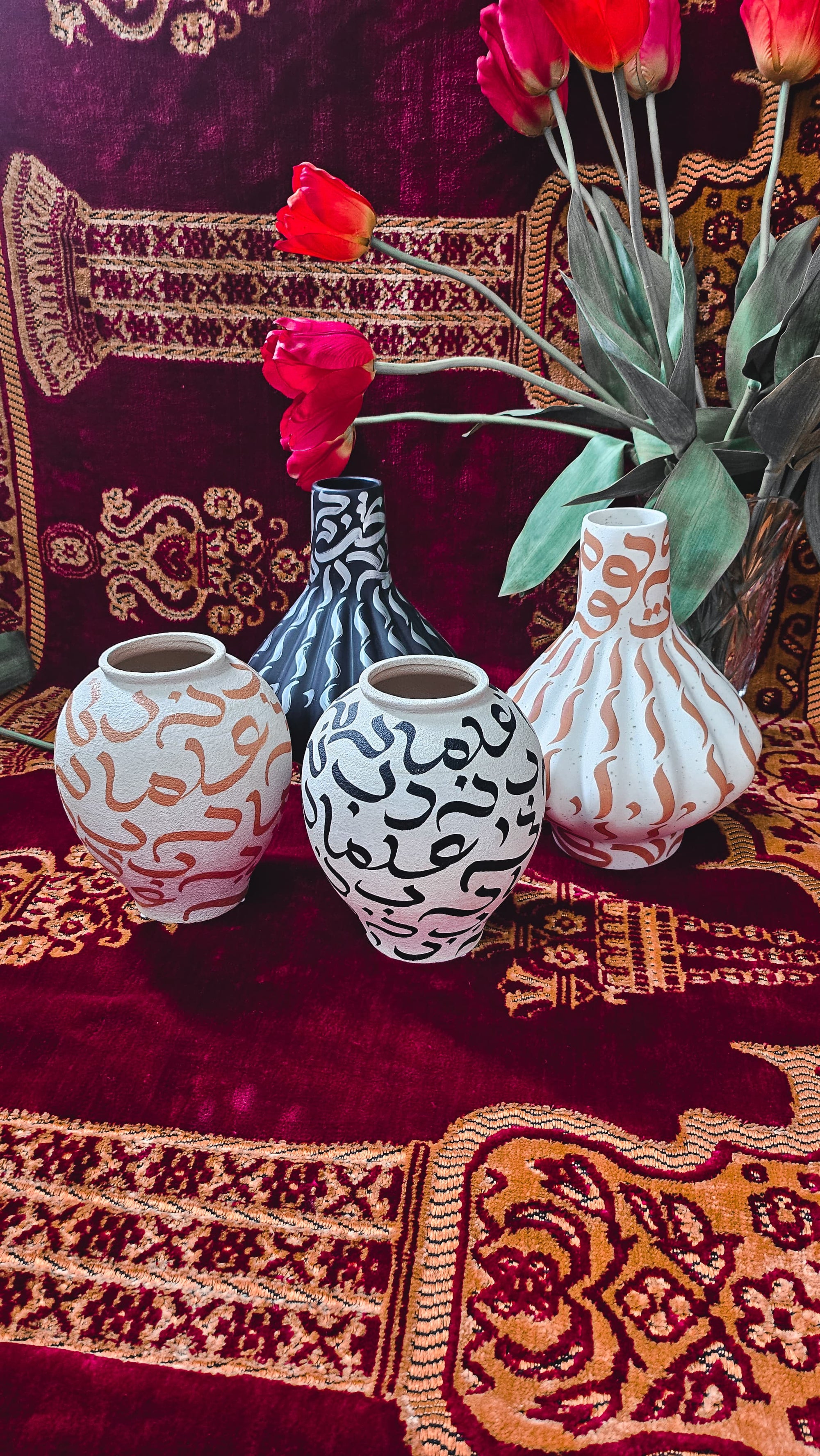 Hand Painted Vase - Beige on White