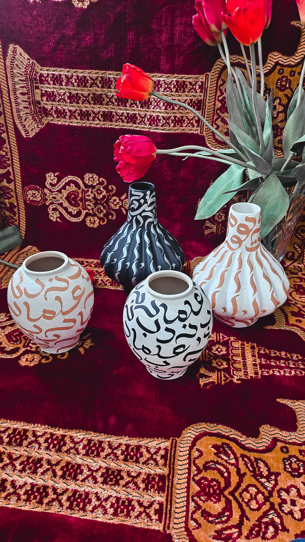 Hand Painted Vase - Beige on White