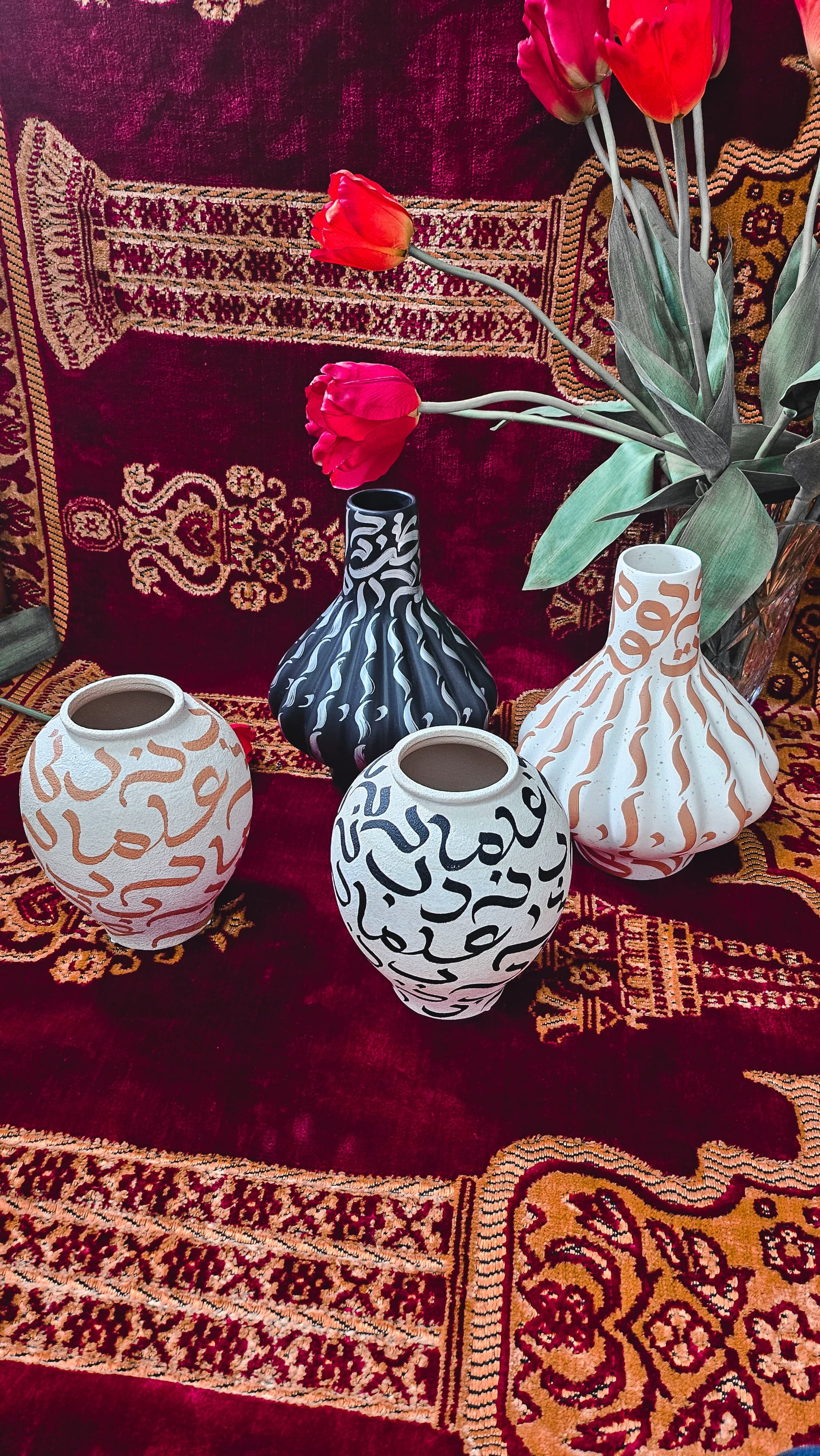 Hand Painted Vase - Beige on White