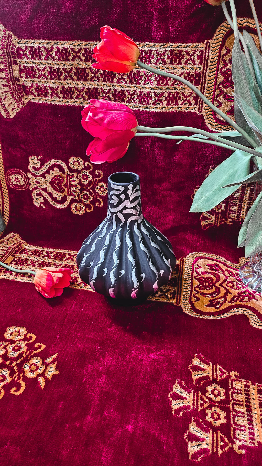Hand Painted Vase - Silver on Black