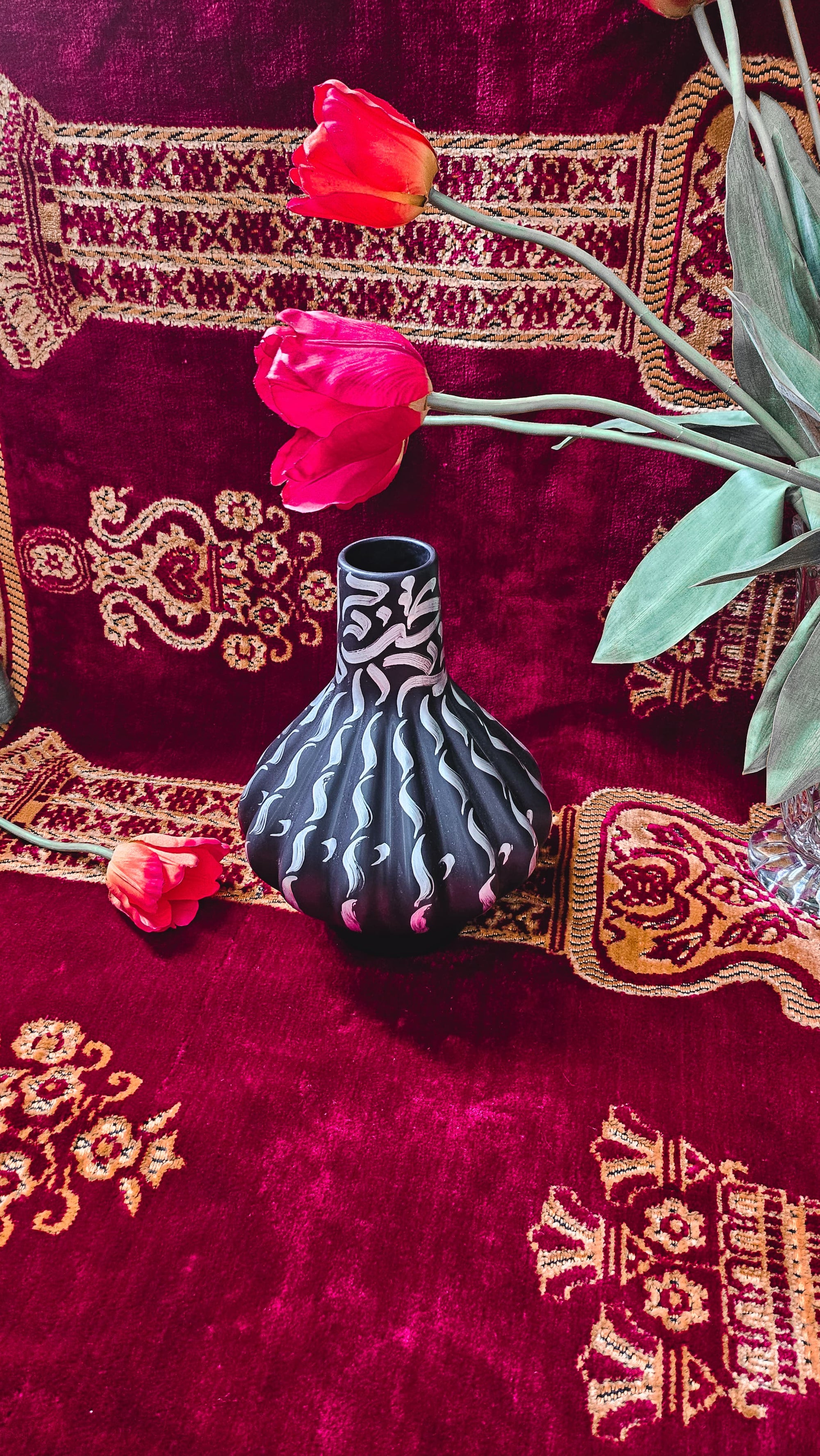 Hand Painted Vase - Silver on Black
