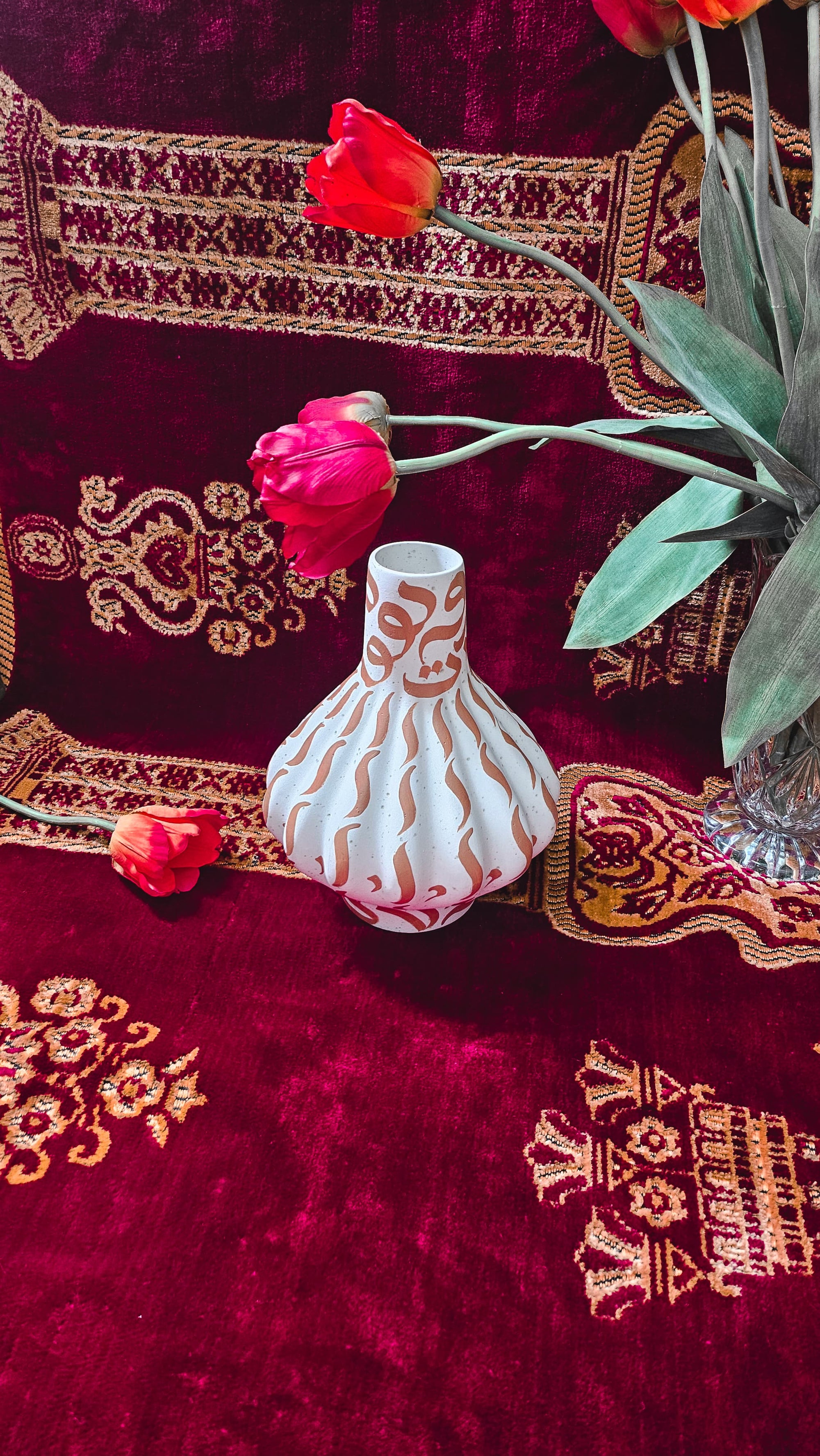 Hand Painted Vase - Beige on White