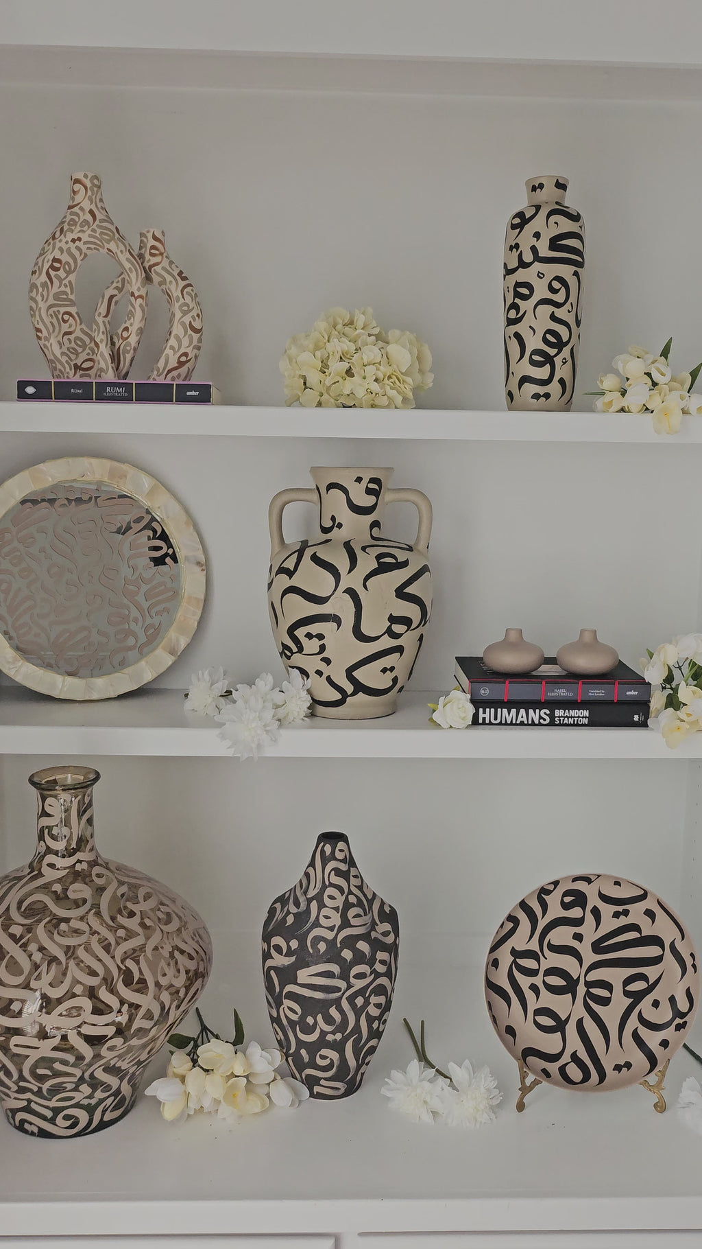 Hand Painted Vase - Neutral Set of 2