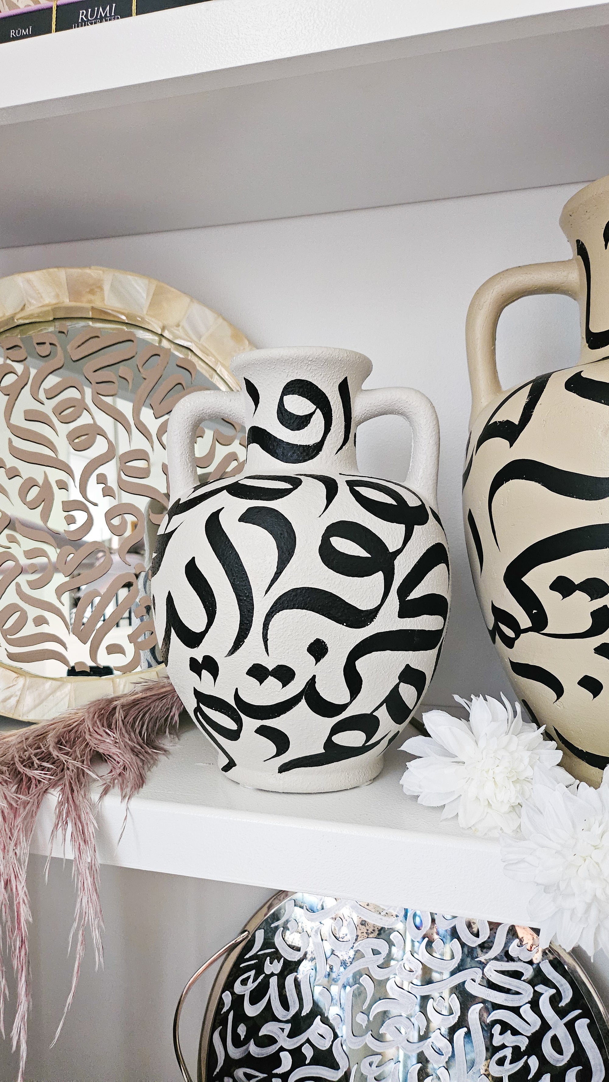 Hand Painted Vase - Black on Light Gray