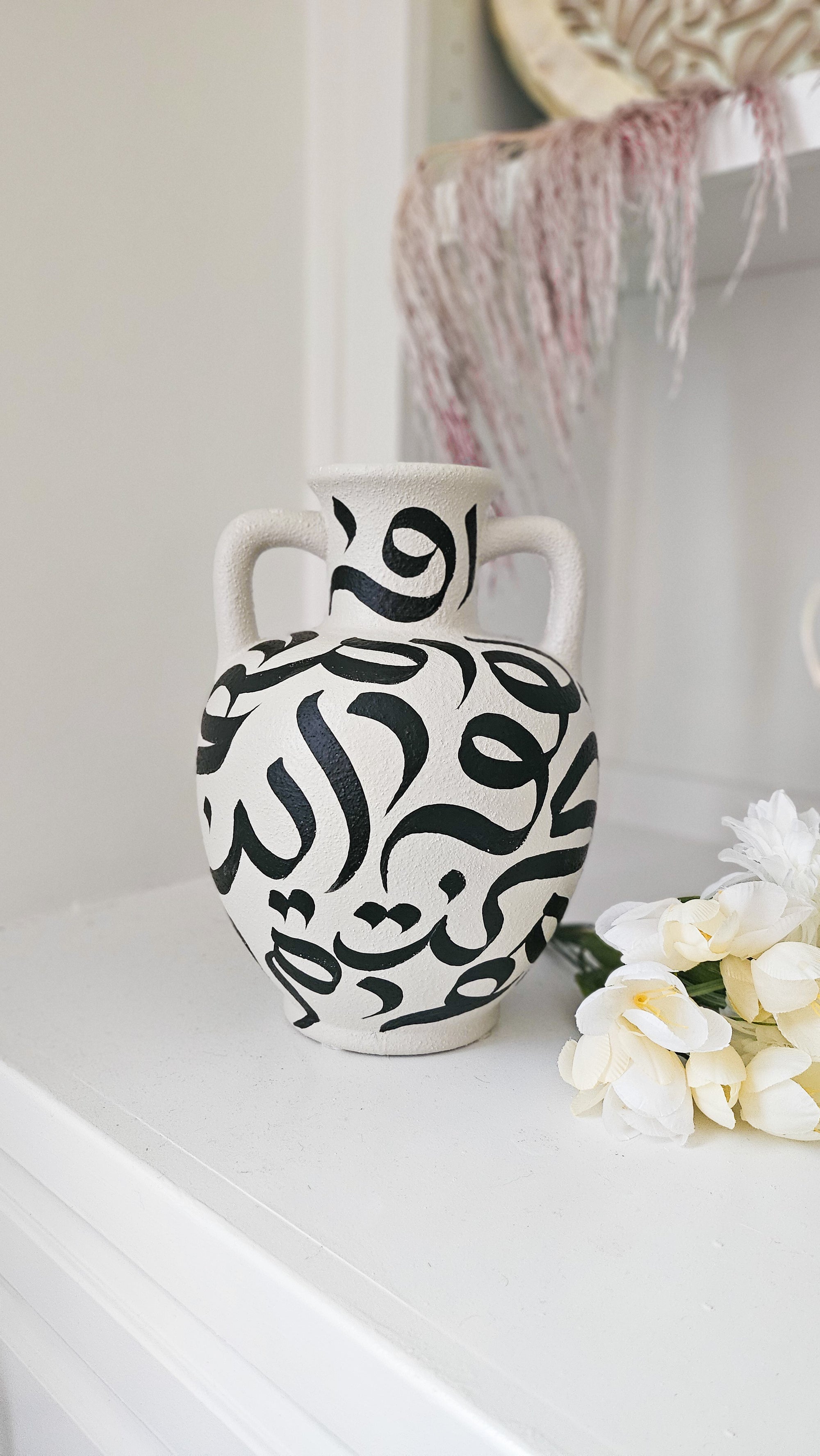 Hand Painted Vase - Black on Light Gray