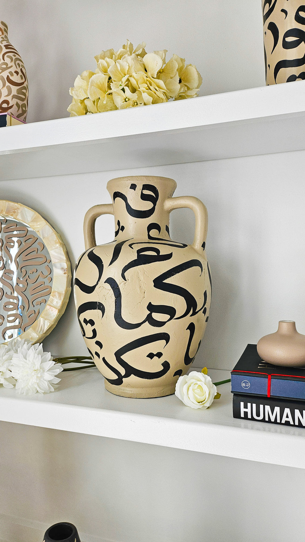 Hand Painted Vase - Black on Beige Large Vase