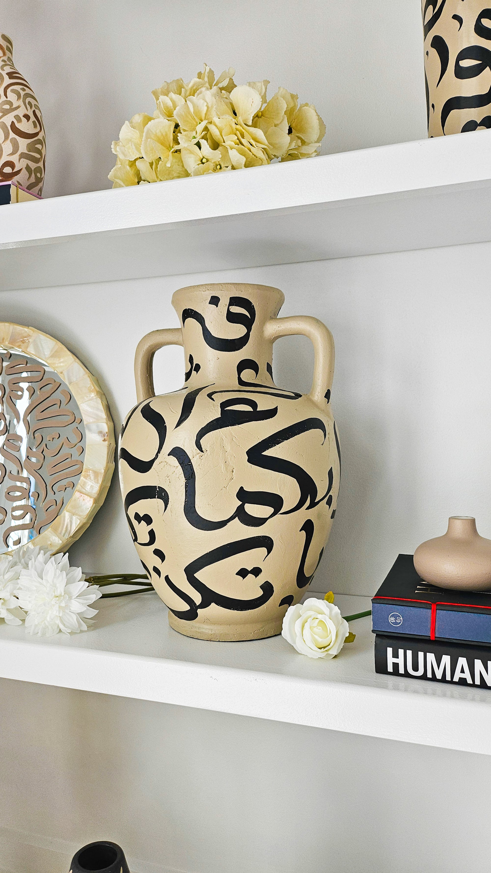 Hand Painted Vase - Black on Beige Large Vase