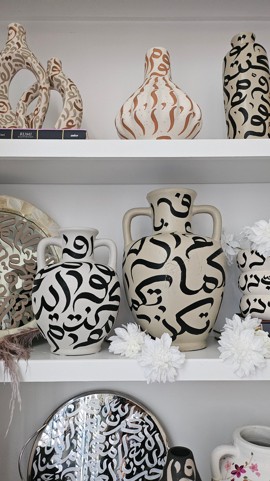 Hand Painted Vase - Black on Light Gray